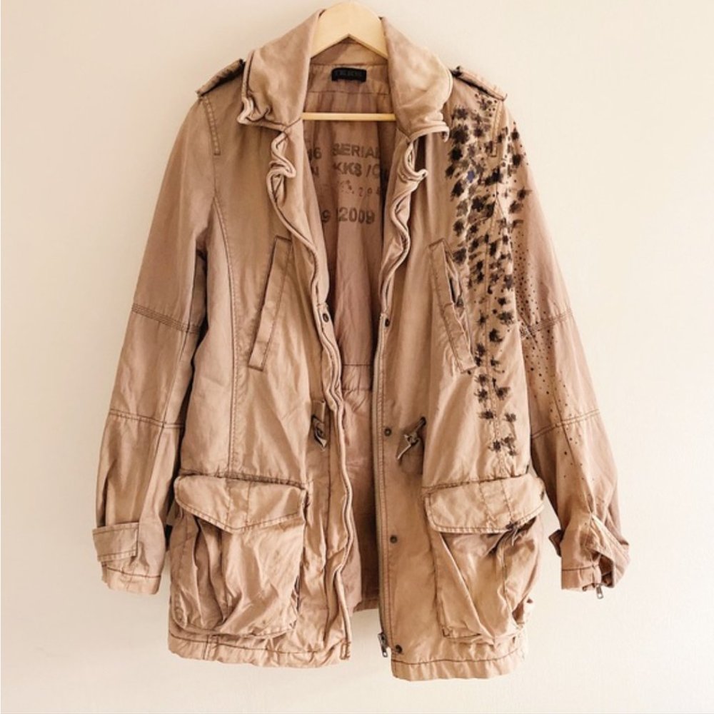 IKKS French Distressed Tan Utility Jacket